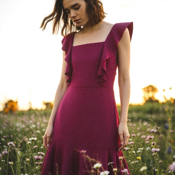 She + Sky burgundy faux suede flounce dress ❤️ - Picture 2 of 8